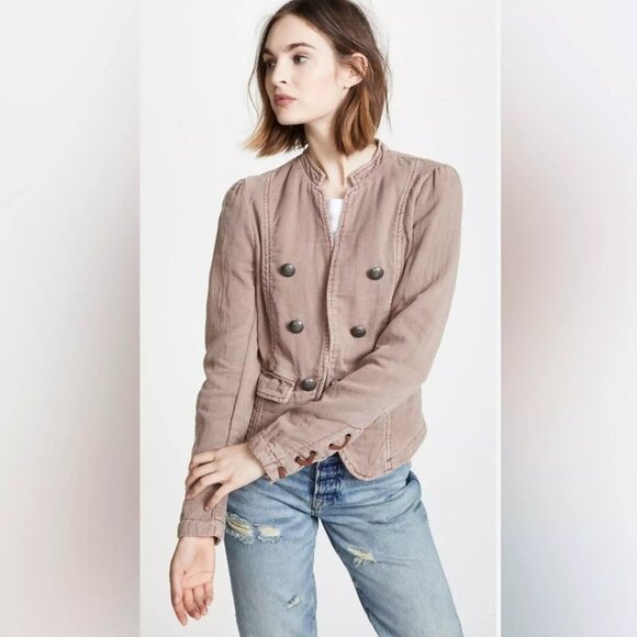 Free People Jagger Blazer Western Military Jacket Open Front Lace Up Cuff Beige - Picture 3 of 15